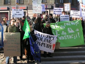 Po raz pierwszy od lat w wielu polskich miastach ludzie wyszli na ulice, by zamanifestować swój stosunek do przyrody i jej niszczenia. Na zdjęciu – jedna z manifestacji w Poznaniu.