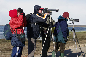 Uczestnicy jednej z pierwszych wycieczek ornitologicznych do Parku Narodowego „Ujście Warty”